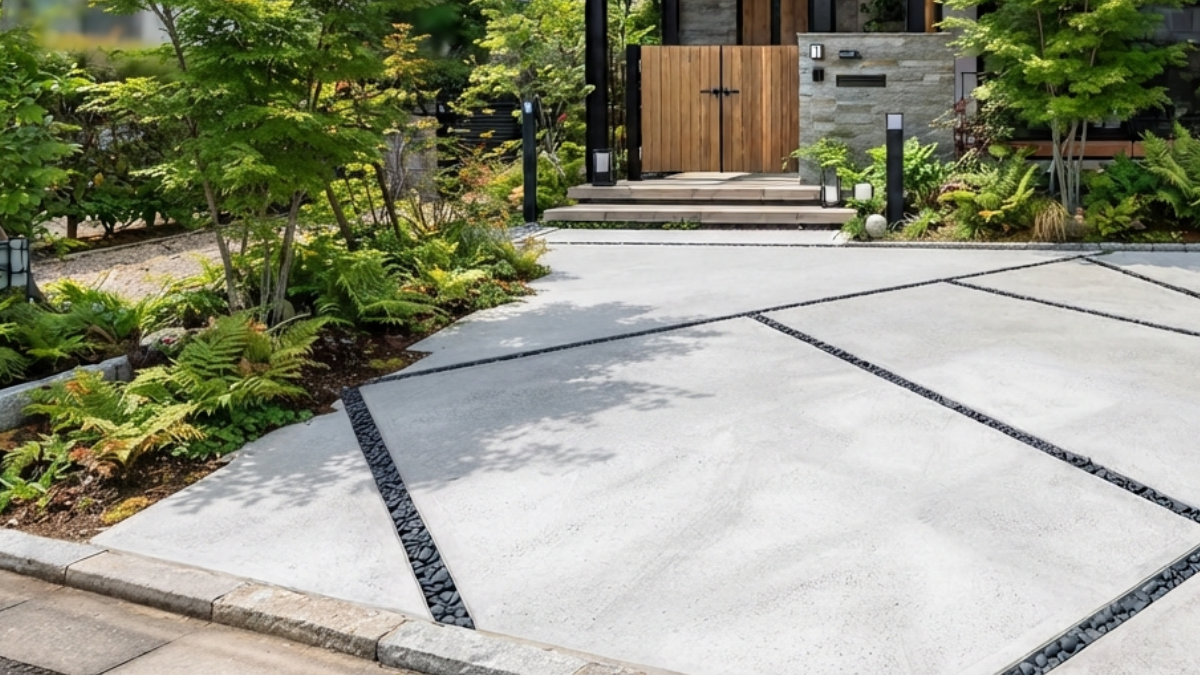 コンクリートと目地を組み合わせた駐車場デザイン