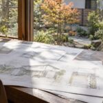 窓辺で外構図面と仕上げ試料を照合する見積準備のイメージ
